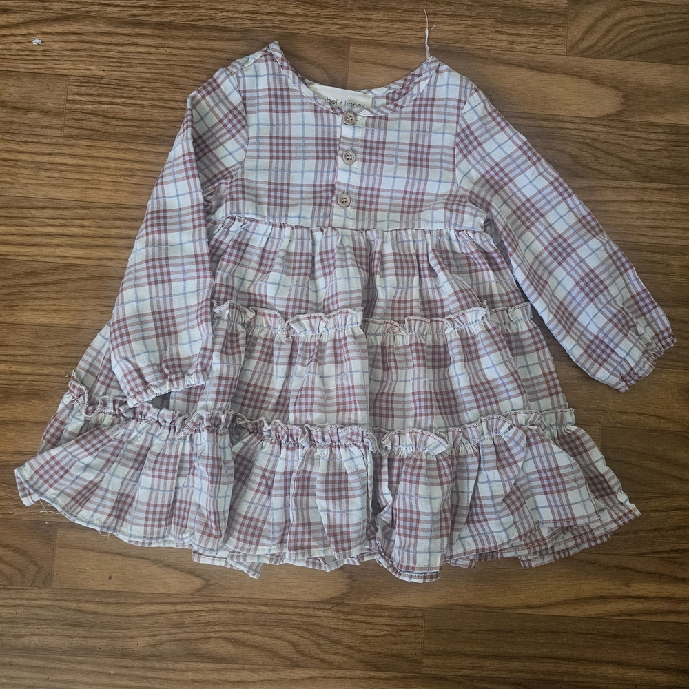 Plaid Long Sleeve Kids Dress